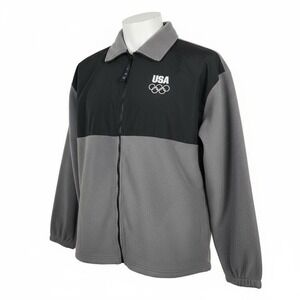 VTG US Olympic Committee Fleece Jacket Men's L Gray Black Full Zip